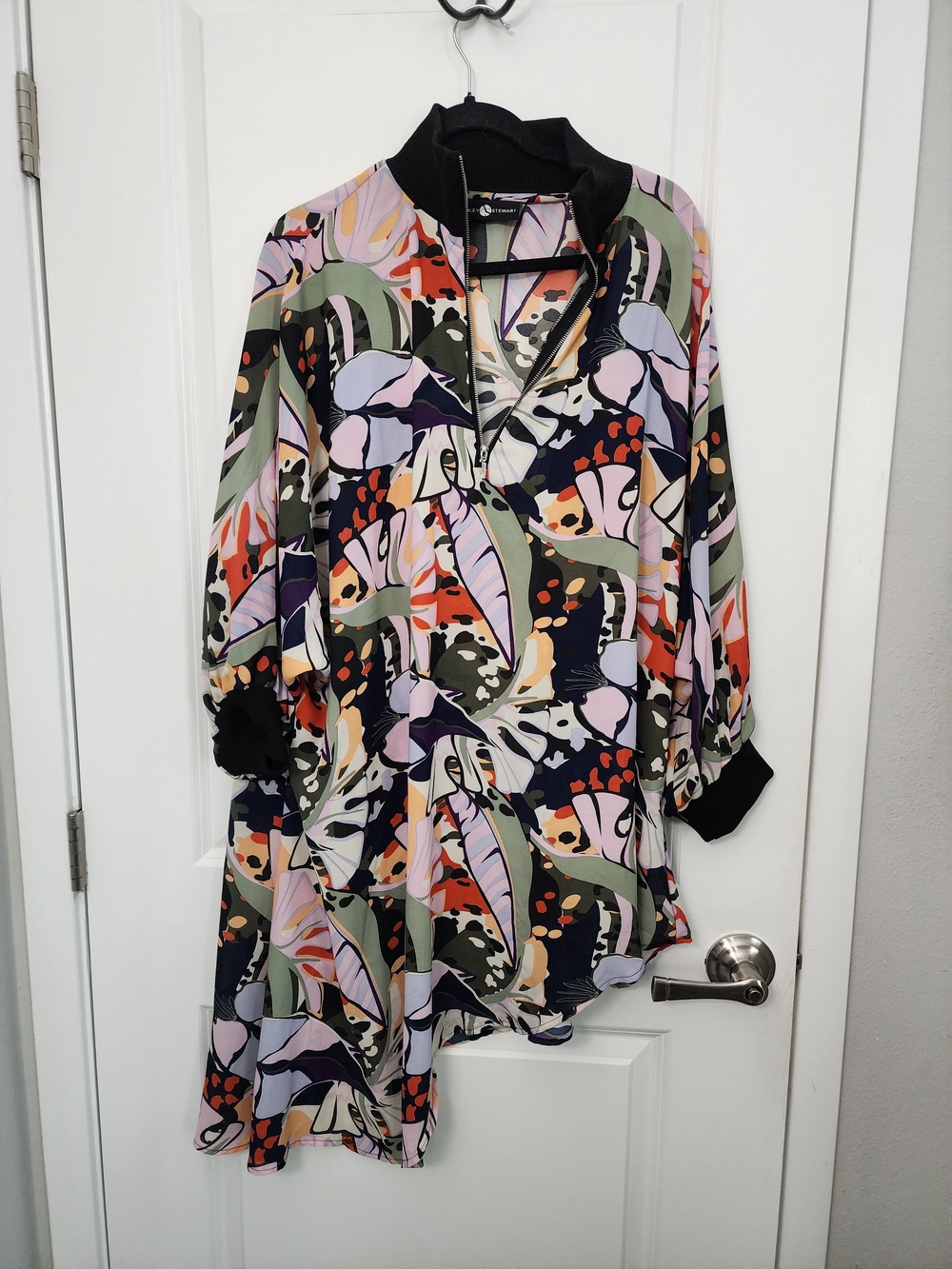 Ashley Stewart Abstract Floral V-Neck Asymetrical Tunic